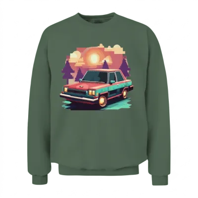 Retro Pixels Car Design Unisex Sweatshirt - Military Green