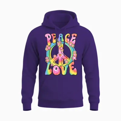 Peace Love Hippie Costume Women's Men's 60s 70s Outfit T-Shirt, Black, S Unisex Hoodie - Purple