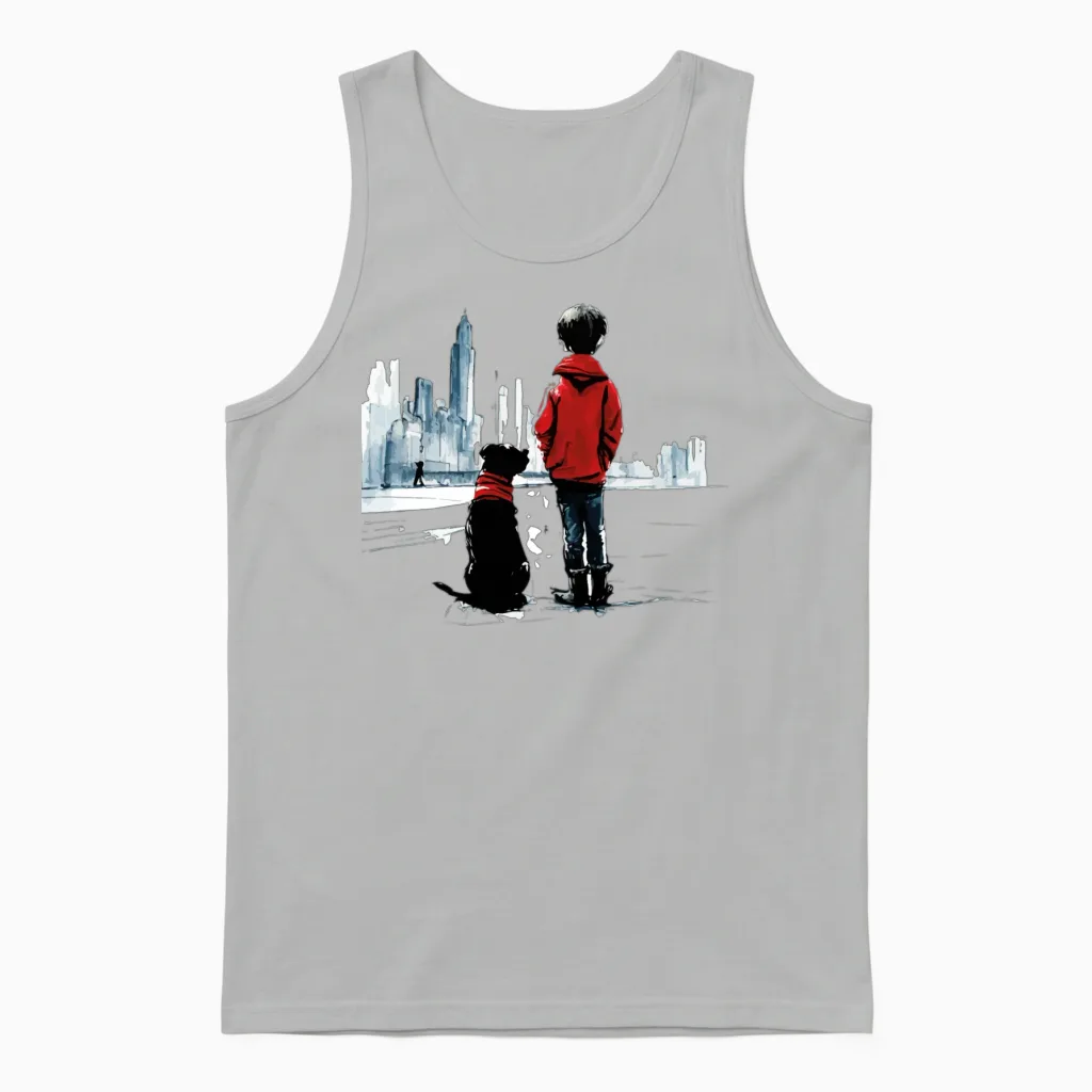 Boy and Dog Lovers Gift Unisex Tank Top in Ash