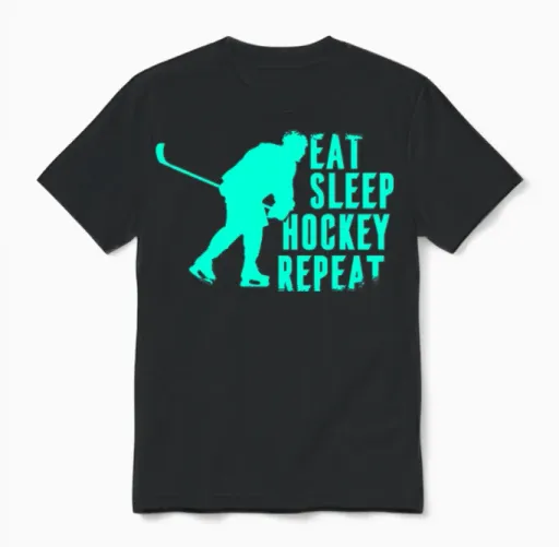 Hockey Saying Hockey Eat Sleep Repeat Funny Unisex T-Shirt in Black