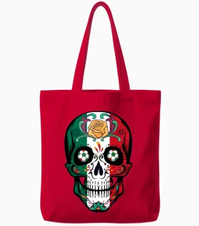 Soccer Skull Mexico Fan Tote Bags - Red