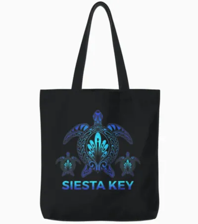 Siesta Key Florida Fl Ocean Blue Turtle Souvenirs Tote Bags - Black