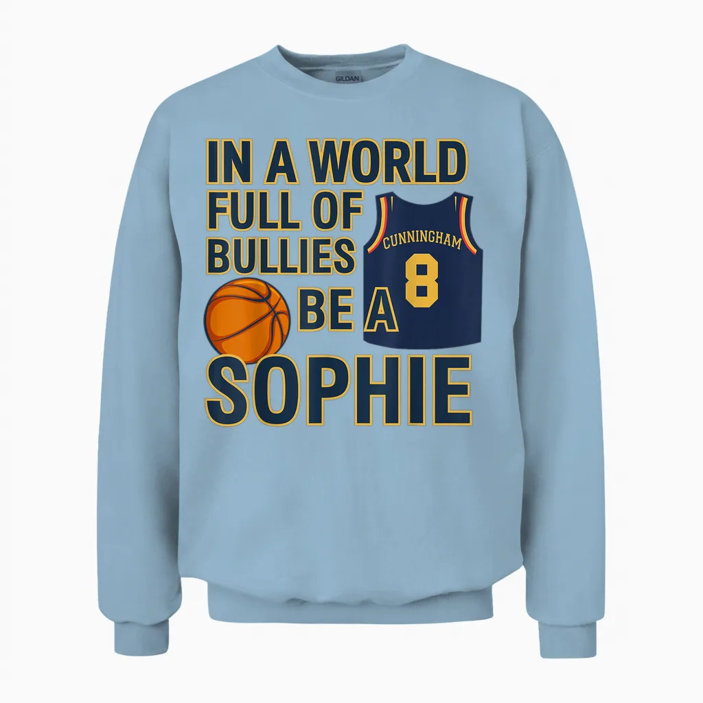 In a World Full of Bullies Be a Sophie Indianaa Feverr Unisex Sweatshirt in Light Blue