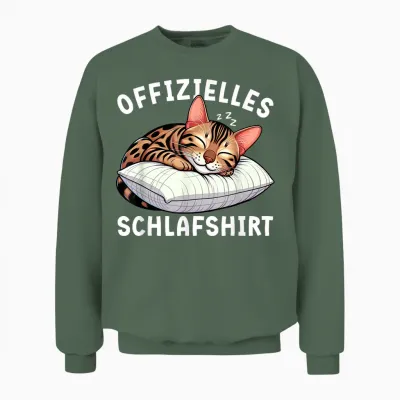 Offizielles Schlafshirt Bengal Katze Nickerchen Schlafanzug Unisex Sweatshirt - Military Green