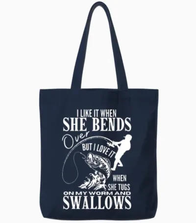 Fishing I Like It When She Bends Over but I Love It - Back Tote Bags - Navy