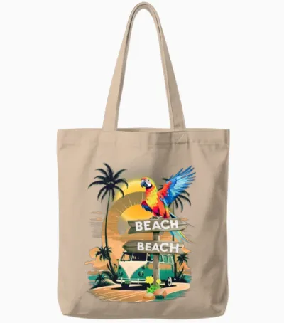 'beach Sign Parrot Scene' Gd Tote Bags - Natural