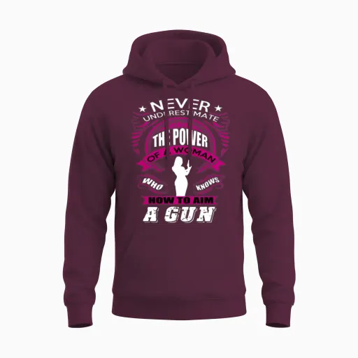 A Woman with Gun Unisex Hoodie in Maroon