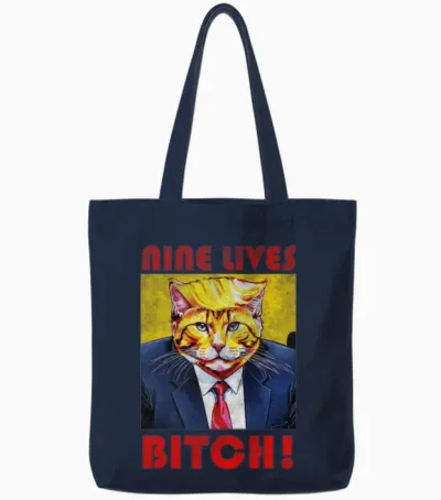 Nine Lives Bitch Funny Cat Tote Bags - Navy