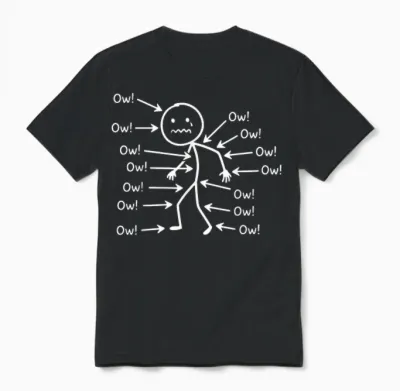 Funny Ow Body Pain Personnage Humour Design Unisex T-Shirt - Black