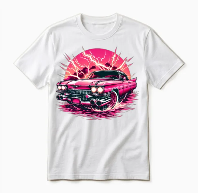Pink Cadillac Unisex T-Shirt in White