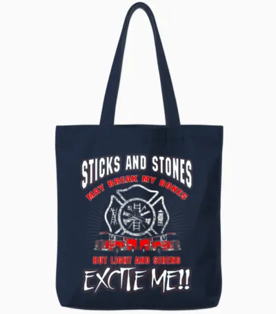 Sticks and Stones Firefighter T-Shirts Tote Bags - Navy