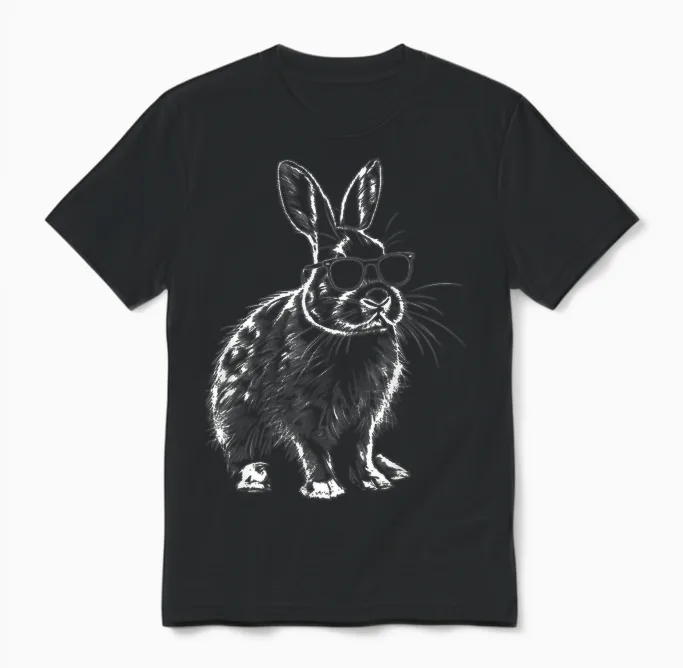Rabbit Animal Lovers Cute Rabbit Bunny Sunglasses Unisex T-Shirt in Black