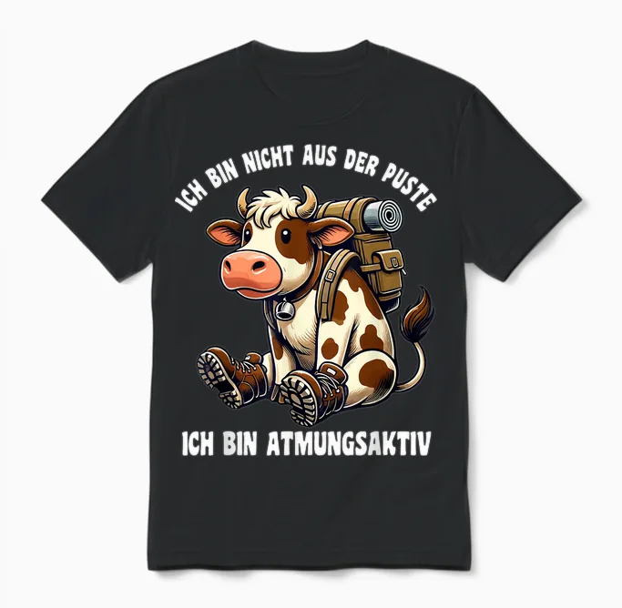 Lustiges Kuh Berg Bergsteiger Wandern Unisex T-Shirt in Black