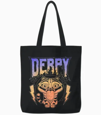 Kpop Demon Hunters Derpy Retro Metal Band Style Logo Tote Bags - Black