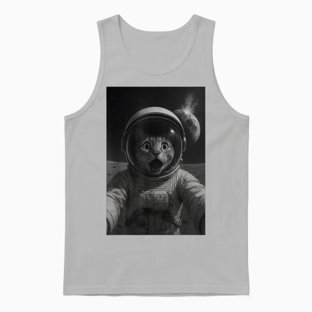Katze Astronaut Auf Dem Mond Lustige Weltraum Katze Unisex Tank Top in Ash