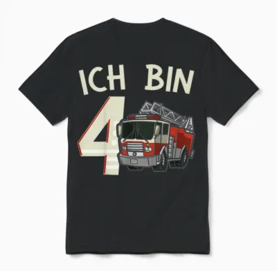 Children's 4th Birthday T-Shirt Fire Brigade Ich Bin 4, Black Unisex T-Shirt - Black