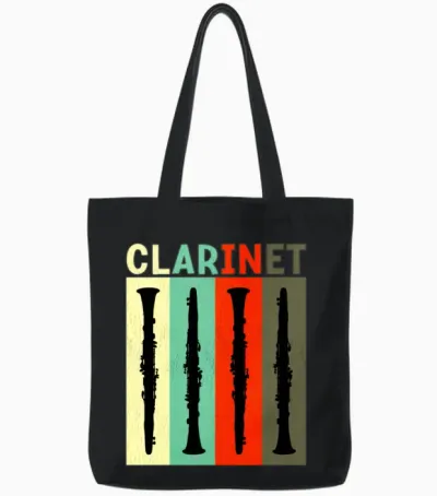 Clarinet, Retro, Music Tote Bags - Black