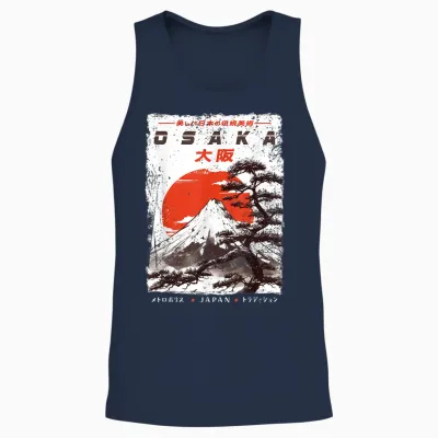 Osaka City Retro Japanese Ukiyoe-E Artwork Osaka T-Shirt, Black Unisex Tank Top - Navy