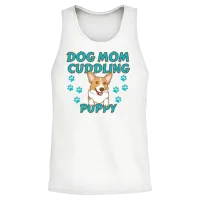 Dog Mom Cuddling Puppy , Dogs Lovers, Funny Dog Unisex Tank Top - White – 2