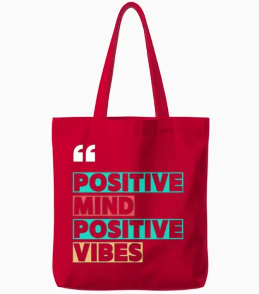 Positive Mind Positive Vibes Positivity Tote Bags in Red