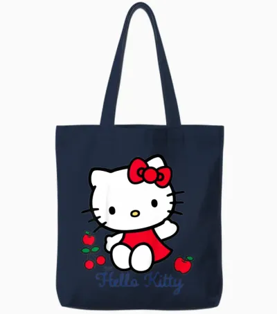Hello Kitty Cherry Bow Sweet Cute Friends Xoxo Pose Classic Tote Bags - Navy