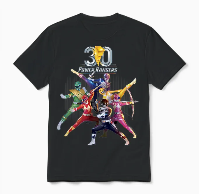 Kinder Power Rangers 30th Anniversary Mighty Morphin Vintage Unisex T-Shirt in Black
