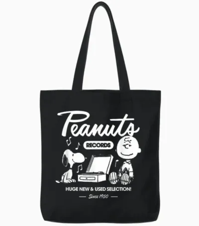Peanuts - Snoopy Charlie Brown Record Tote Bags - Black