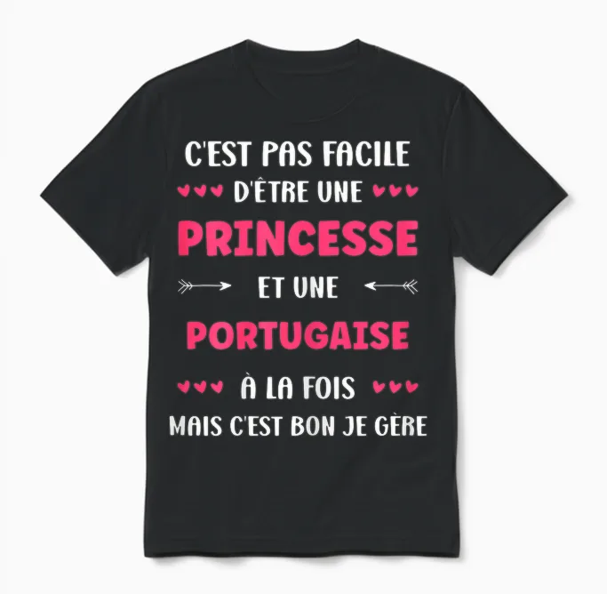 Origin Super Portuguese Humor Girl Princess Portuguese T-Shirt, Black, Female X-Small Unisex T-Shirt in Black