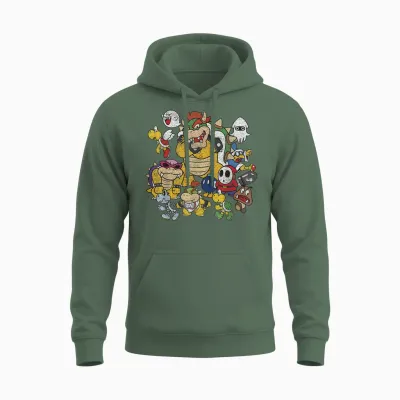 Nintendo Super Mario Bowser Enemy Group Shot Unisex Hoodie - Military Green