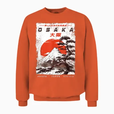 Osaka City Retro Japanese Ukiyoe-E Artwork Osaka T-Shirt, Black Unisex Sweatshirt - Orange