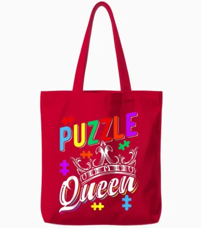 Puzzle Queen Gifts Lover Puzzle Love T-Shirt, Black, S Tote Bags - Red