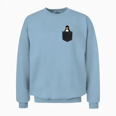 Linux Tux in a Pocket Penguin in Chest Pocket Admin Unisex Sweatshirt - Light Blue