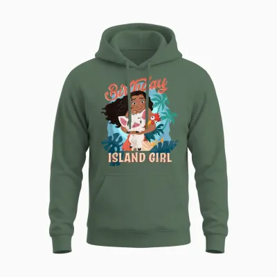 Disney Moana Birthday Island Girl Moana Pua Hei Hei Big Logo T-Shirt, Blue Unisex Hoodie - Military Green