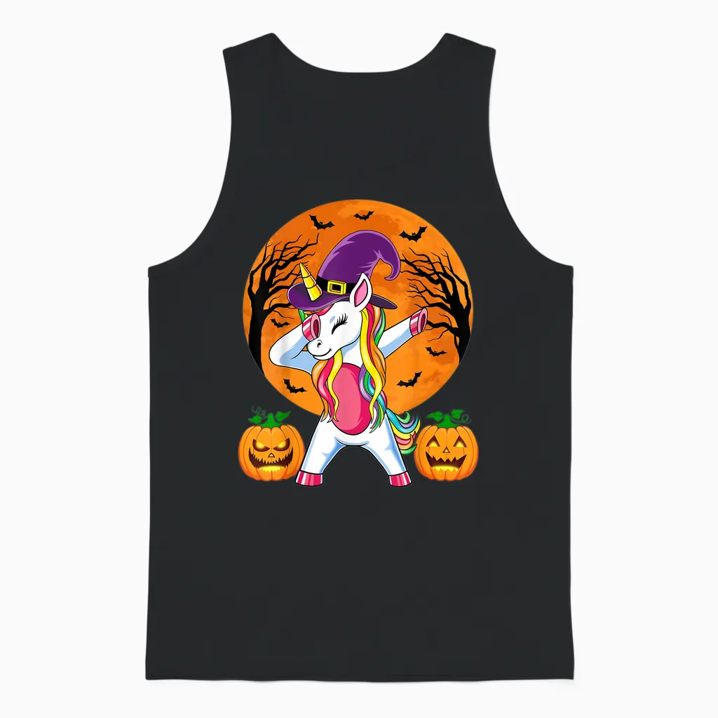 Süße Hexe Einhorn Halloween Witchy Unicorn Kürbis Mädchen Unisex Tank Top in Black