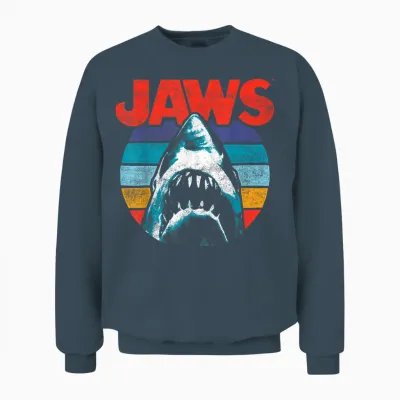 Jaws Retro Colors Shark Rainbow Logo Unisex Sweatshirt - Dark Heather