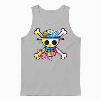 Kids One Piece Straw Hat Pirates Logo Colorful Monkey D Luffy Kids T-Shirt, Blue, 2 Unisex Tank Top - Ash