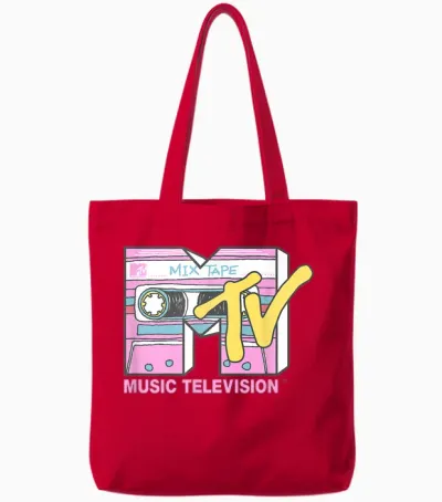 Mtv Retro Neon Mix Tape Vintage Cassette Sketch Logo T-Shirt, Black, S Tote Bags - Red