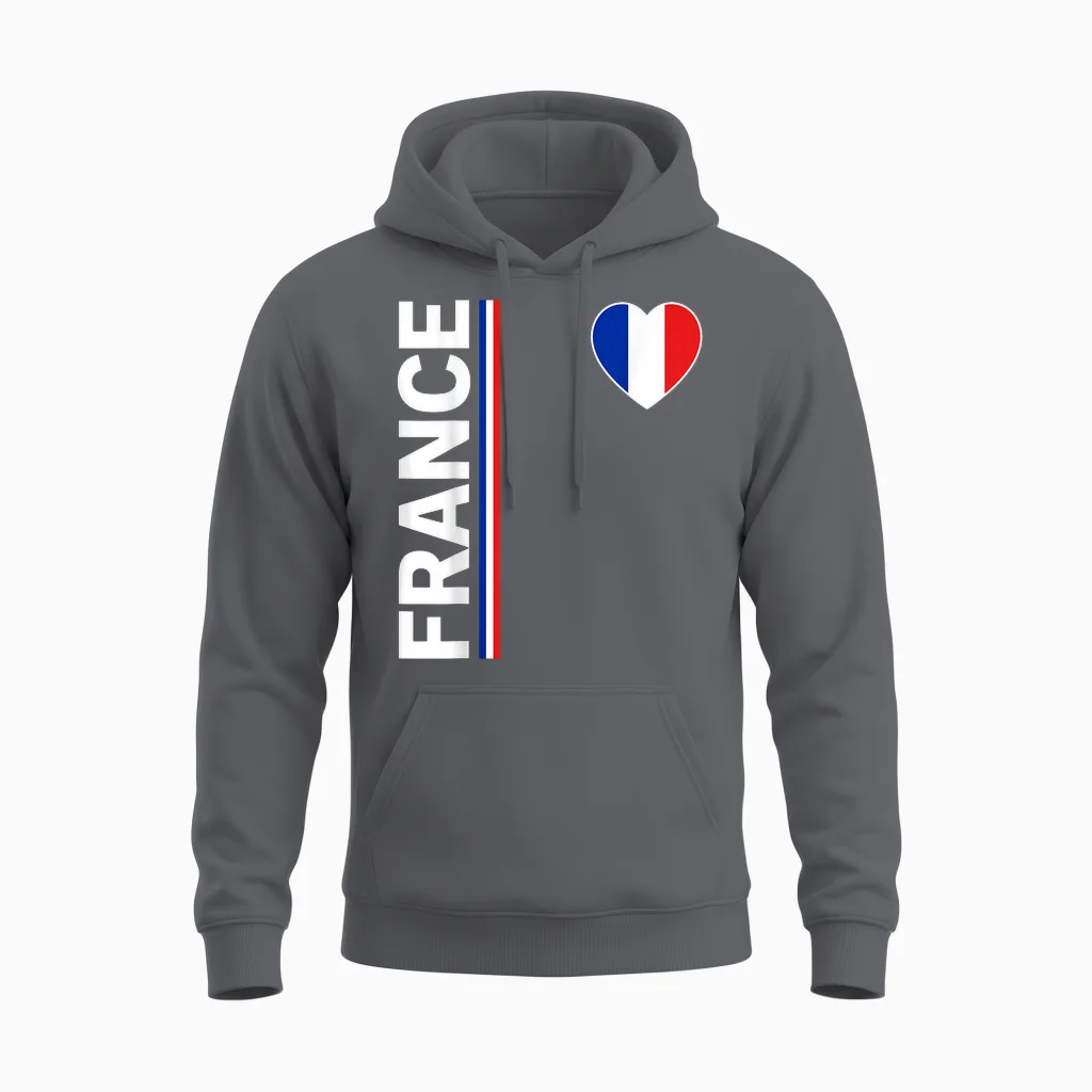 France Flag Heart Patriotic Pride French Unisex Hoodie in Charcoal