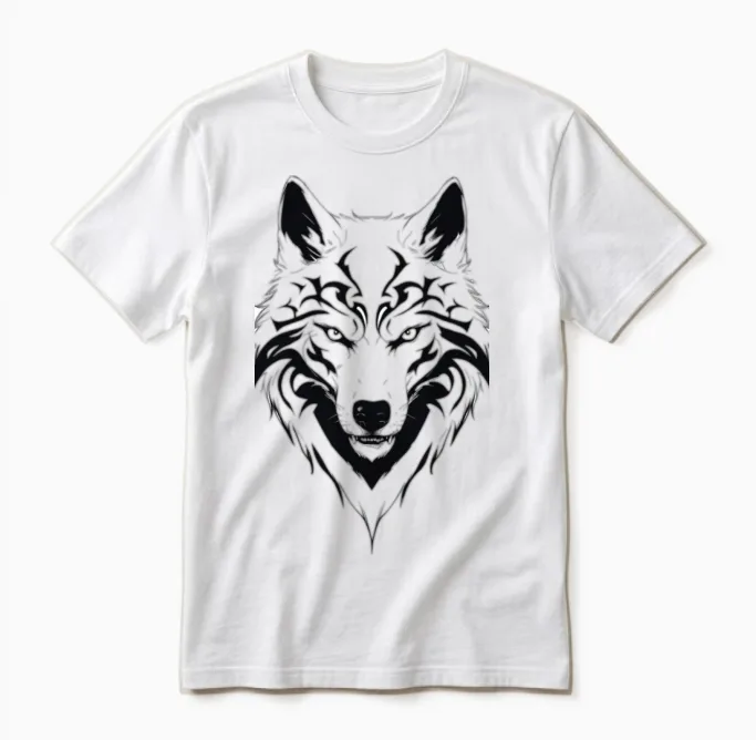 Minimalistic Black Wolf Design Unisex T-Shirt in White