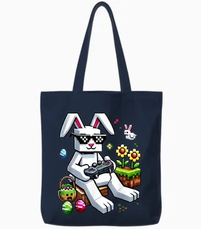 Boys Happy Easter Day Bunny Egg Video Game Kids Mens Gamer Tote Bags - Navy
