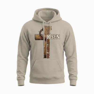 Easter Cross He Is Risen Jesus Christian Men Women Kid Unisex Hoodie - Sand