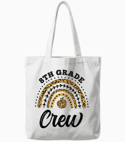 8th Grade Crew Rainbow 8th Grade Back to School Tote Bags - White