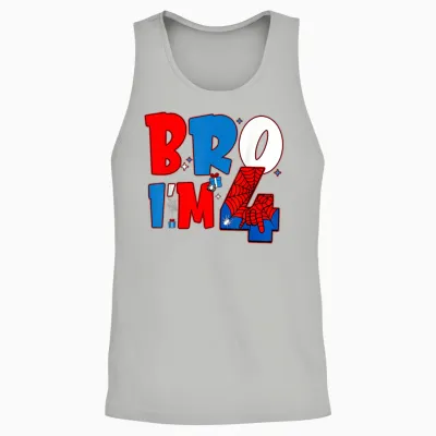 Bro I’m 4 Spider Theme Party Boy Birthday 4th Years Old Unisex Tank Top - Ash