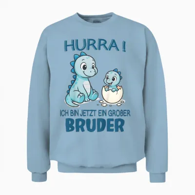 Children's Siblings Dino Baby Hurra Ich Bin Jetzt Ein Großer Bruder T-Shirt, Black, S Unisex Sweatshirt - Light Blue