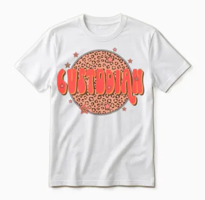 Retro Groovy Leopard Custodian Unisex T-Shirt - White
