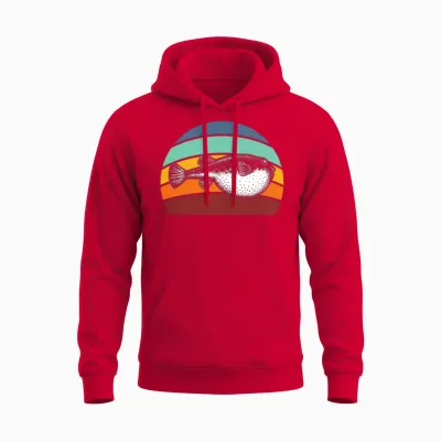 Blowfish Retro Balloonfish Pufferfish Unisex Hoodie - Red