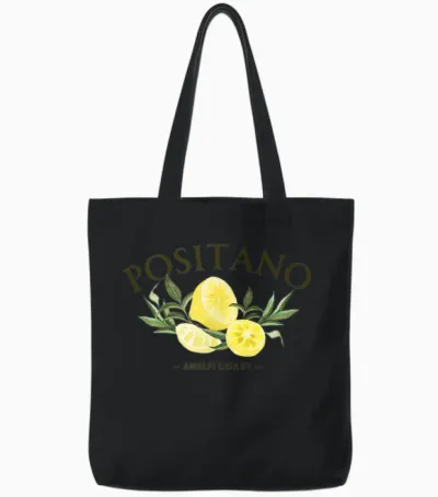 Positano Lemons, Italy - Souvenirs - Amalfi Coast Vibes T-Shirt, White, S Tote Bags - Black