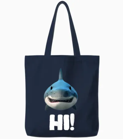 Hai T-Shirt Hi Funny Saying Shark Hi Fun Funny T-Shirt, Black Tote Bags - Navy