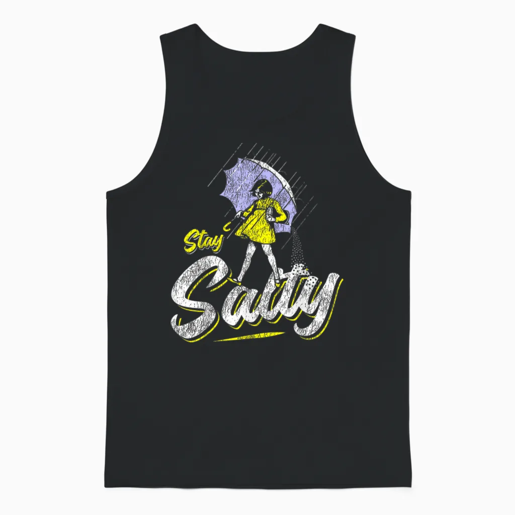 Vintage Salty Meme All These Flavors Girl Holding Umbrella Unisex Tank Top in Black