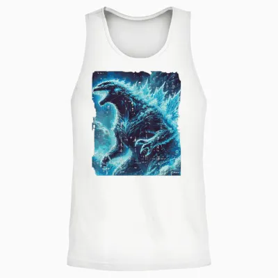 Japanese Blue Kaiju Monster Art Men Boys Kids Youth Teens Unisex Tank Top - White